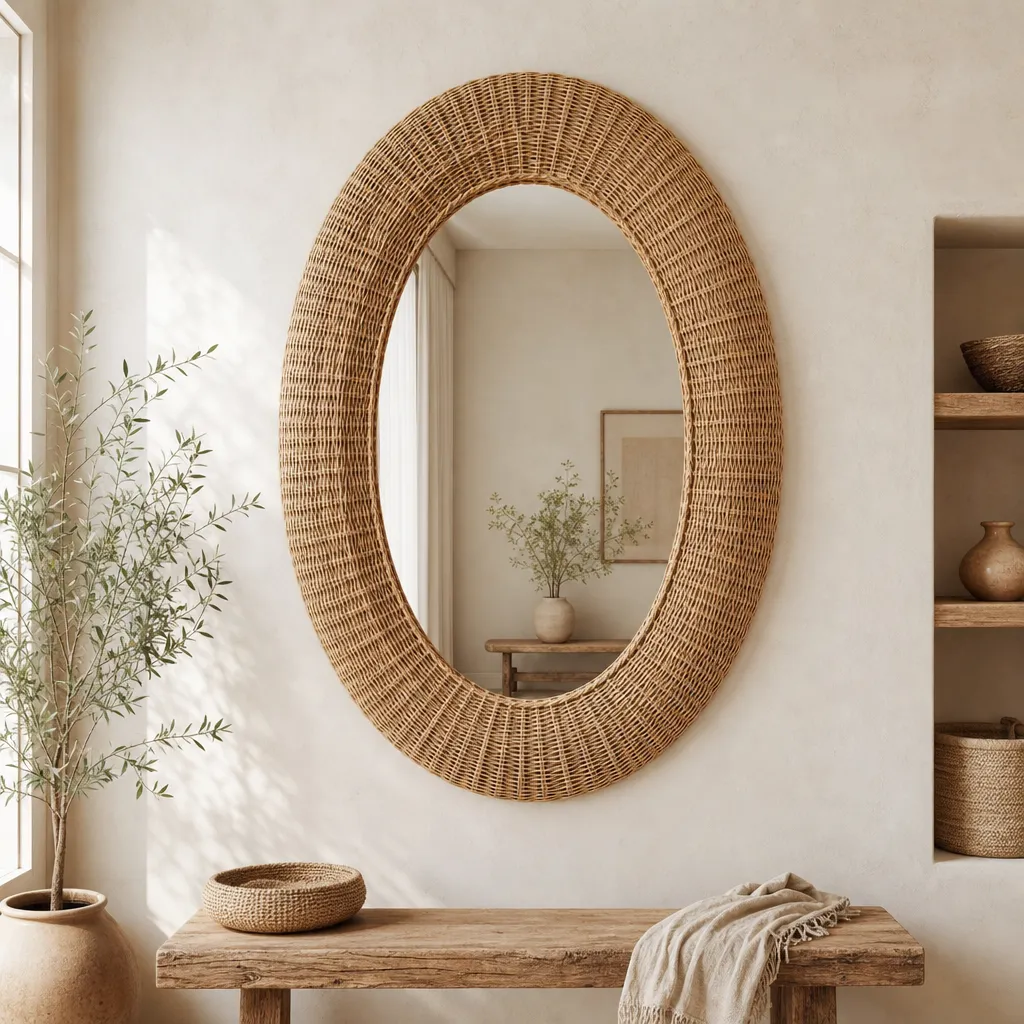 Collection Grand Miroir Mural Ovale en Rotin — Série 02